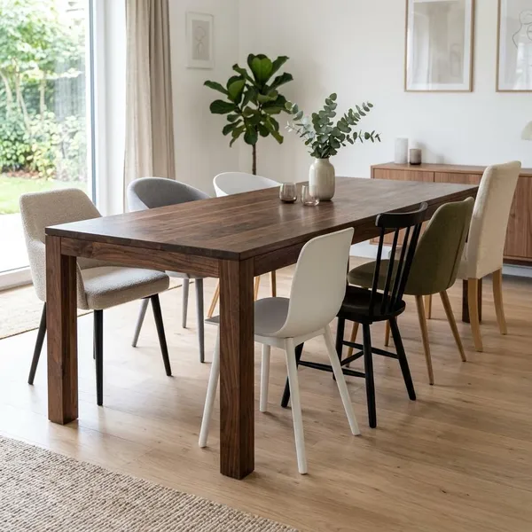 Welke kleuren stoelen passen bij een donkerbruine tafel